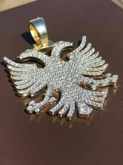 Solid 925 Silver Albanian Kosova Two Headed Eagle Pendant Diamond 2" Big Piece -Harlem Bling Shop harlembling solid 925 silver albanian kosova two headed eagle pendant diamond 2 big piece 50972.1664372414