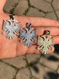Solid 925 Silver Albanian Kosova Two Headed Eagle Pendant Diamond 2" Big Piece -Harlem Bling Shop harlembling solid 925 silver albanian kosova two headed eagle pendant diamond 2 big piece 72646.1665671158