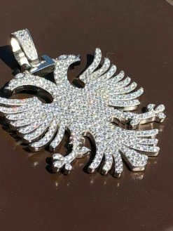 Solid 925 Silver Albanian Kosova Two Headed Eagle Pendant Diamond 2" Big Piece -Harlem Bling Shop harlembling solid 925 silver albanian kosova two headed eagle pendant diamond 2 big piece 81151.1664375264