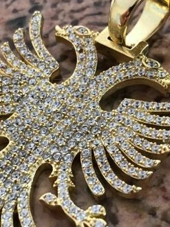 Solid 925 Silver Albanian Kosova Two Headed Eagle Pendant Diamond 2" Big Piece -Harlem Bling Shop harlembling solid 925 silver albanian kosova two headed eagle pendant diamond 2 big piece 84228.1664389470