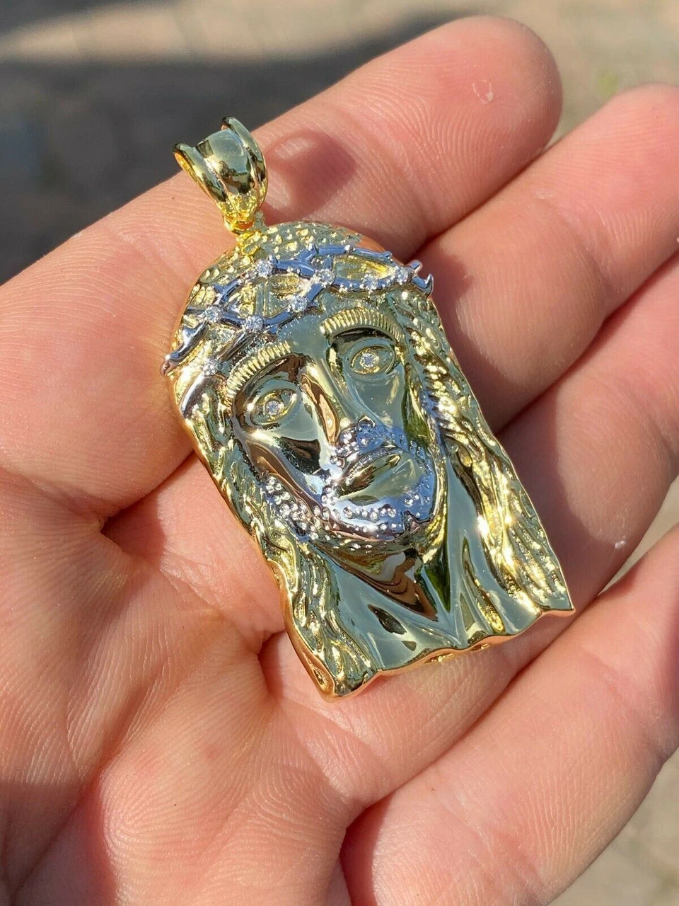 Solid 925 Silver & 14k Gold Jesus Piece HIP HOP 0.1ct REAL Natural Diamond Iced 9 Solid 925 Silver & 14k Gold Jesus Piece HIP HOP 0.1ct REAL Natural Diamond Iced - Image 7