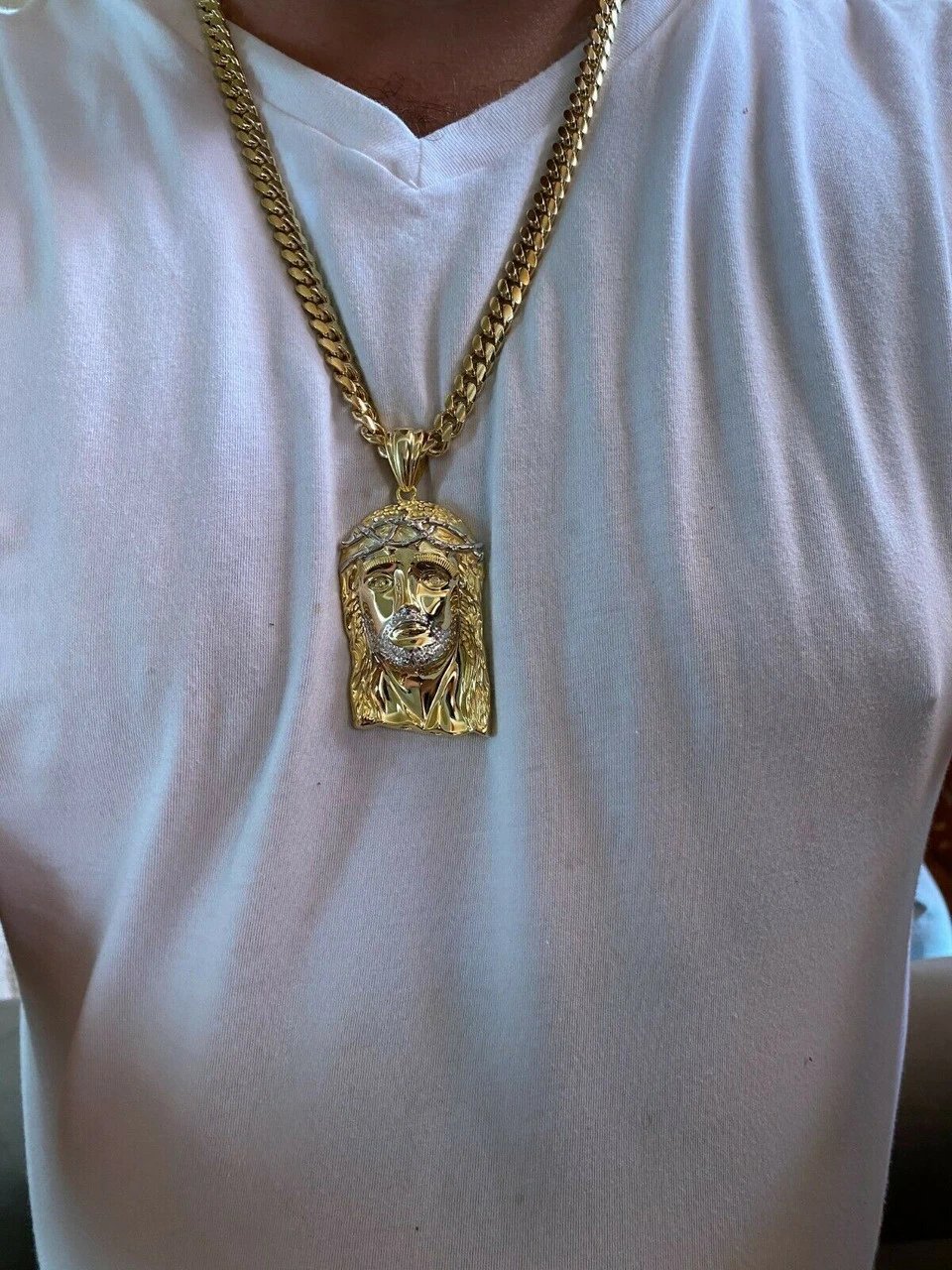 Solid 925 Silver & 14k Gold Jesus Piece HIP HOP 0.1ct REAL Natural Diamond Iced 12 Solid 925 Silver & 14k Gold Jesus Piece HIP HOP 0.1ct REAL Natural Diamond Iced - Image 10