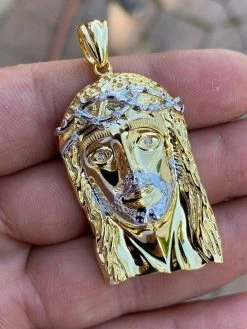 Solid 925 Silver & 14k Gold Jesus Piece HIP HOP 0.1ct REAL Natural Diamond Iced 21 Solid 925 Silver & 14k Gold Jesus Piece HIP HOP 0.1ct REAL Natural Diamond Iced -Harlem Bling Shop harlembling solid 925 silver and 14k gold jesus piece hip hop 0.1ct real natural diamond iced 35842.1664400153