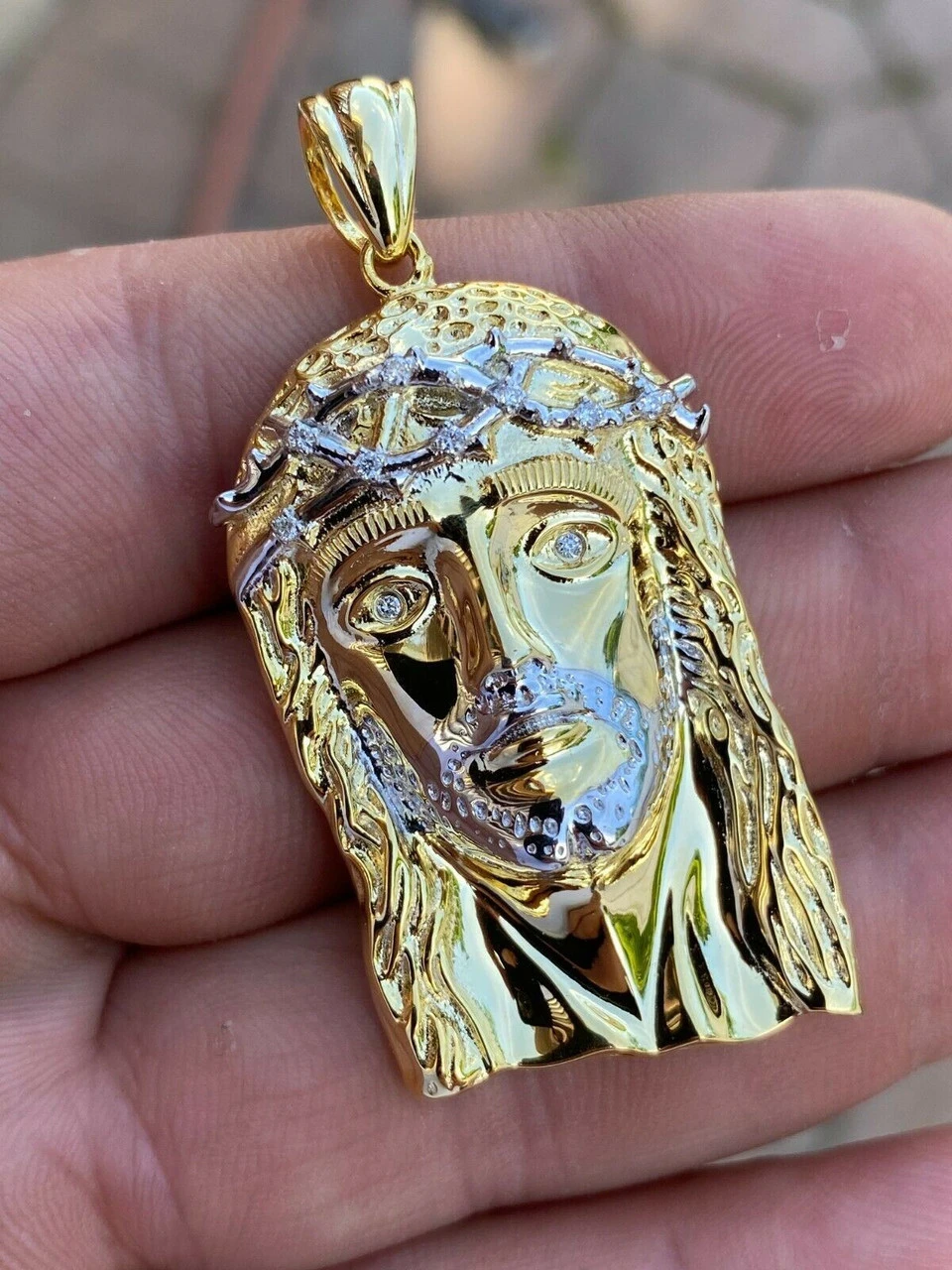 Solid 925 Silver & 14k Gold Jesus Piece HIP HOP 0.1ct REAL Natural Diamond Iced 6 Solid 925 Silver & 14k Gold Jesus Piece HIP HOP 0.1ct REAL Natural Diamond Iced - Image 4