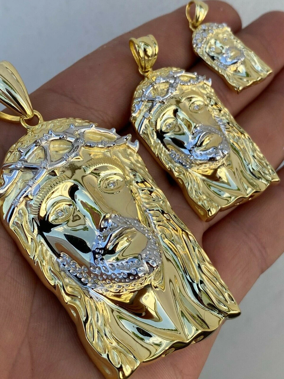 Solid 925 Silver & 14k Gold Jesus Piece HIP HOP 0.1ct REAL Natural Diamond Iced 7 Solid 925 Silver & 14k Gold Jesus Piece HIP HOP 0.1ct REAL Natural Diamond Iced - Image 5
