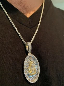Solid 925 Silver & 14k Gold Virgin Mary Iced Diamond Medallion Pendant Necklace 19 Solid 925 Silver & 14k Gold Virgin Mary Iced Diamond Medallion Pendant Necklace -Harlem Bling Shop harlembling solid 925 silver and 14k gold virgin mary iced diamond medallion pendant necklace 00617.1664377000