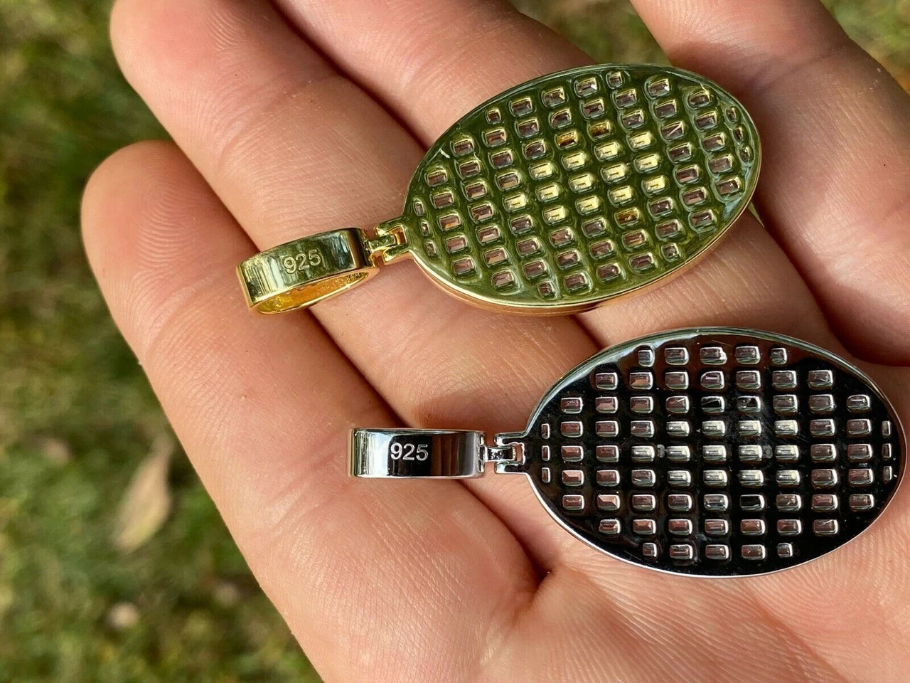 Solid 925 Silver & 14k Gold Virgin Mary Iced Diamond Medallion Pendant Necklace 6 Solid 925 Silver & 14k Gold Virgin Mary Iced Diamond Medallion Pendant Necklace - Image 4