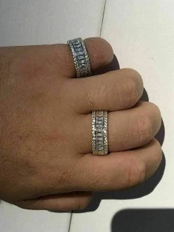 Solid 925 Silver Baguette Diamond Tennis Wedding Band Ring His Hers Gold ICY -Harlem Bling Shop harlembling solid 925 silver baguette diamond tennis wedding band ring his hers gold icy 24785.1664387707