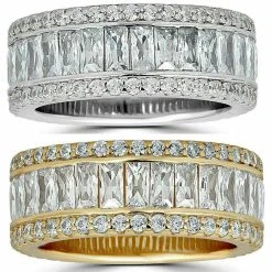 Solid 925 Silver Baguette Diamond Tennis Wedding Band Ring His Hers Gold ICY -Harlem Bling Shop harlembling solid 925 silver baguette diamond tennis wedding band ring his hers gold icy 46946.1664387314