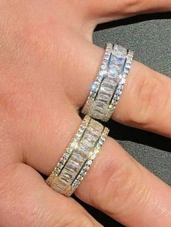 Solid 925 Silver Baguette Diamond Tennis Wedding Band Ring His Hers Gold ICY -Harlem Bling Shop harlembling solid 925 silver baguette diamond tennis wedding band ring his hers gold icy 94138.1664396740