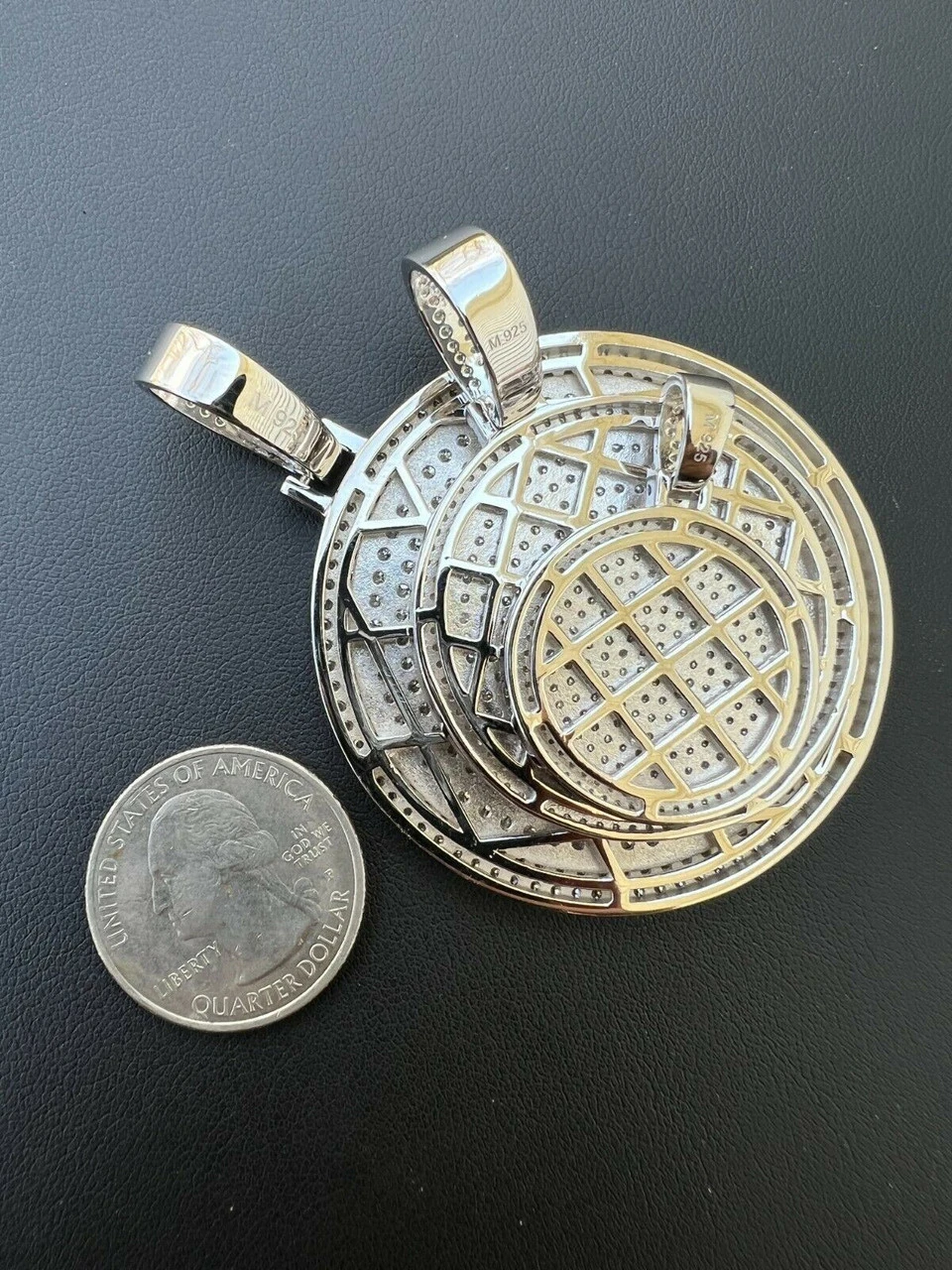 Solid 925 Silver Bling Out Iced Round Hip Hop Dog Tag Medallion Pendant Necklace 9 Solid 925 Silver Bling Out Iced Round Hip Hop Dog Tag Medallion Pendant Necklace - Image 7