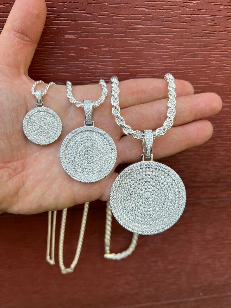 Solid 925 Silver Bling Out Iced Round Hip Hop Dog Tag Medallion Pendant Necklace 13 Solid 925 Silver Bling Out Iced Round Hip Hop Dog Tag Medallion Pendant Necklace - Image 11