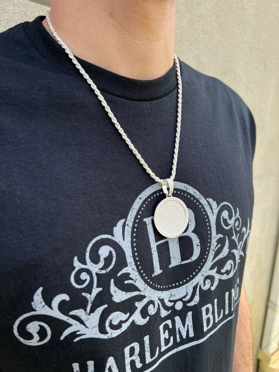 Solid 925 Silver Bling Out Iced Round Hip Hop Dog Tag Medallion Pendant Necklace 12 Solid 925 Silver Bling Out Iced Round Hip Hop Dog Tag Medallion Pendant Necklace - Image 10