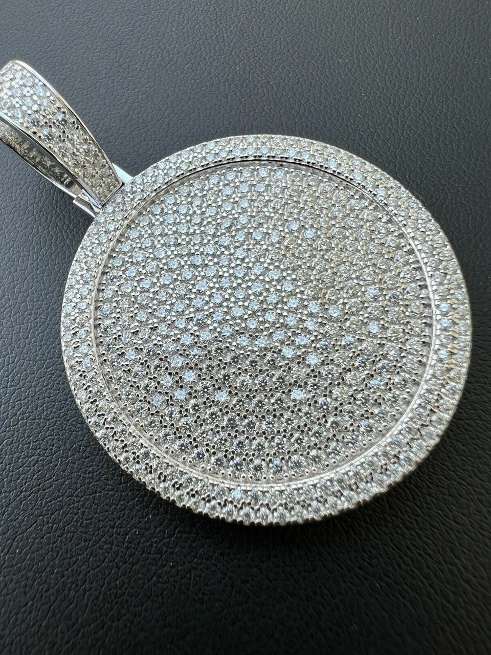 Solid 925 Silver Bling Out Iced Round Hip Hop Dog Tag Medallion Pendant Necklace 10 Solid 925 Silver Bling Out Iced Round Hip Hop Dog Tag Medallion Pendant Necklace - Image 8