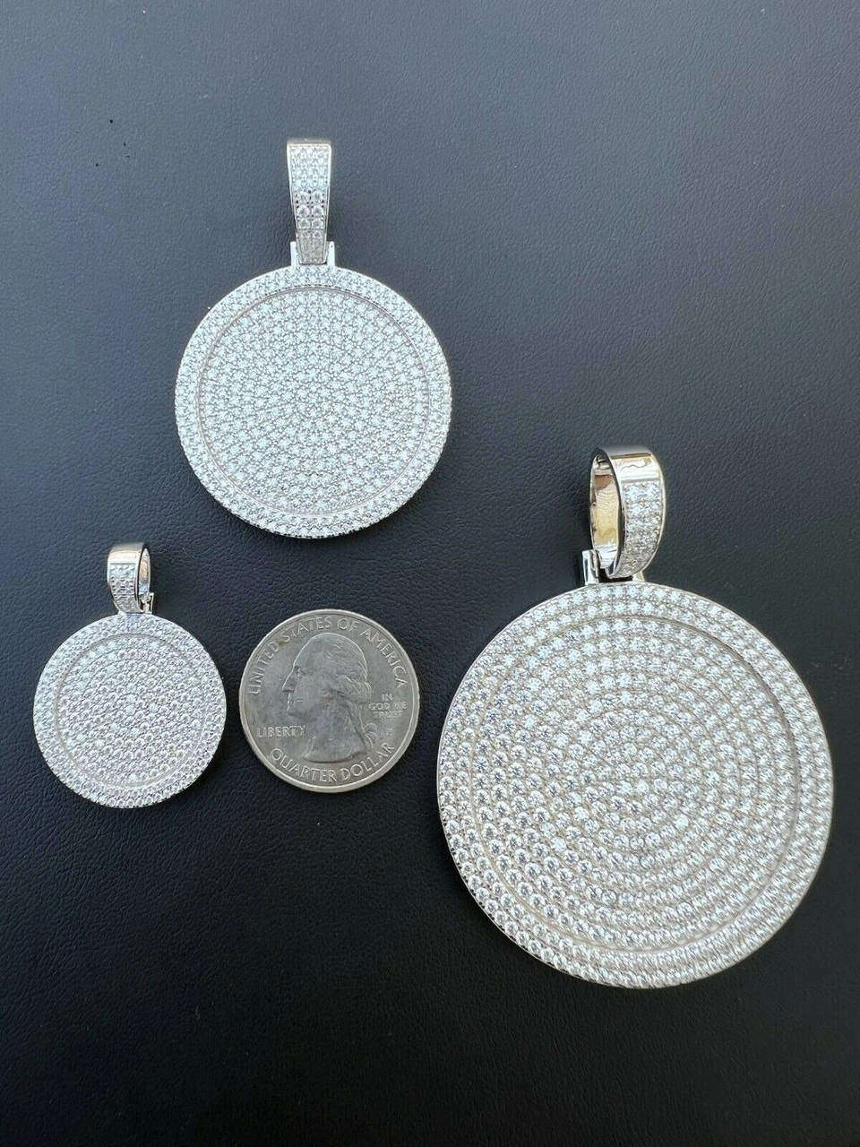 Solid 925 Silver Bling Out Iced Round Hip Hop Dog Tag Medallion Pendant Necklace 8 Solid 925 Silver Bling Out Iced Round Hip Hop Dog Tag Medallion Pendant Necklace - Image 6