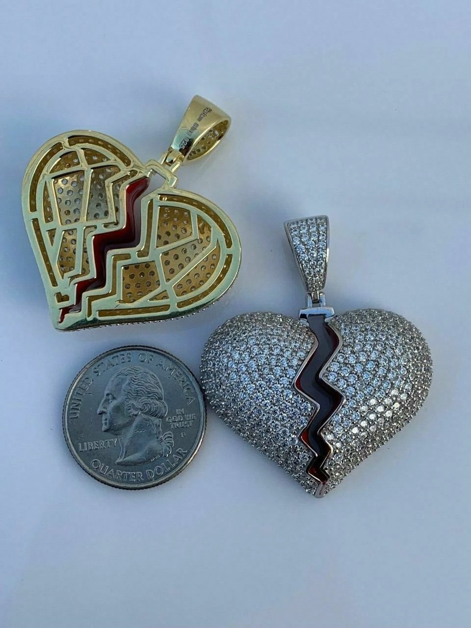 Solid 925 Silver Broken Heart Diamond Necklace Hop Hop Iced Heartbroken Pendant 9 Solid 925 Silver Broken Heart Diamond Necklace Hop Hop Iced Heartbroken Pendant - Image 7