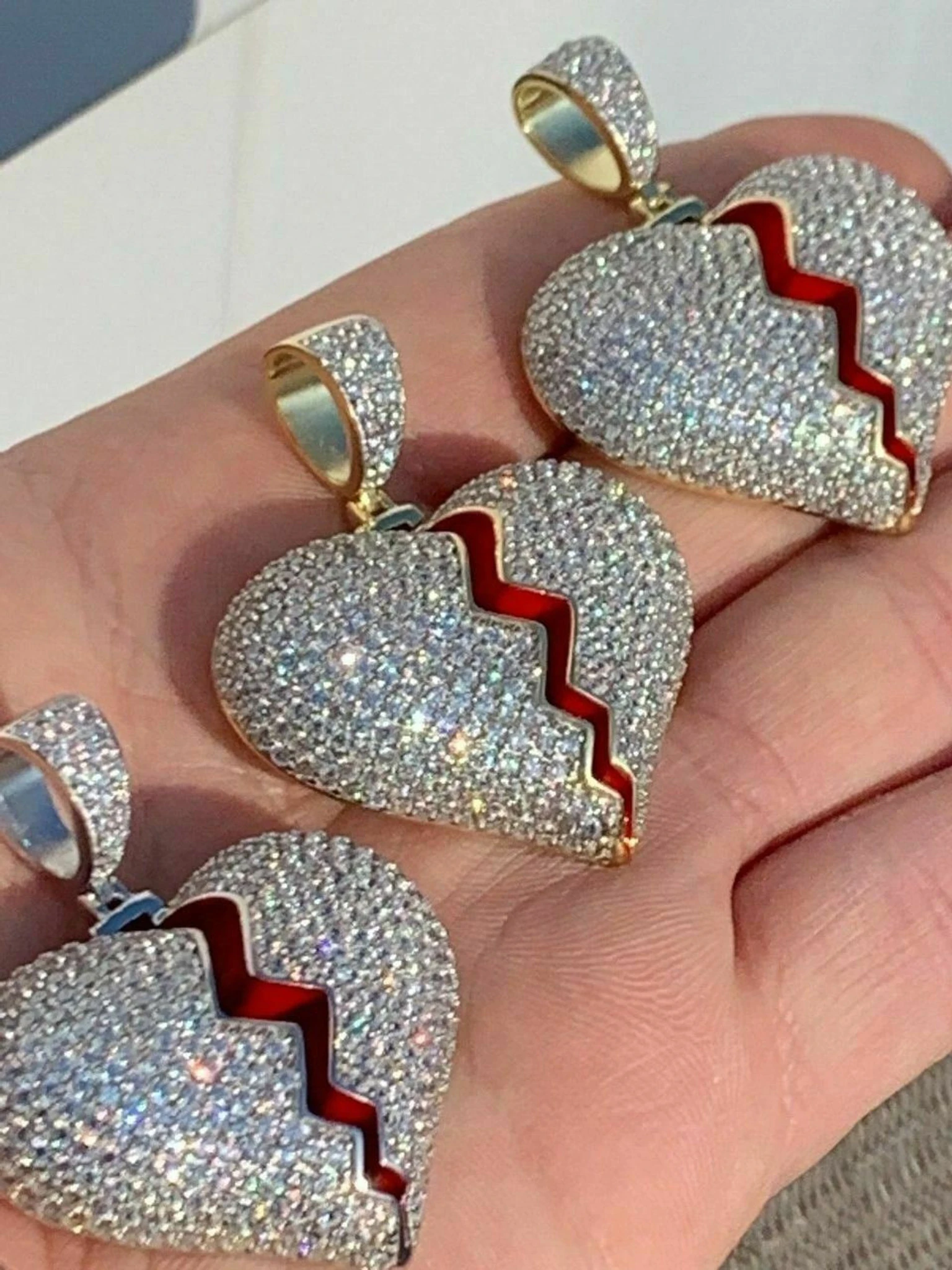 Solid 925 Silver Broken Heart Diamond Necklace Hop Hop Iced Heartbroken Pendant 3 Solid 925 Silver Broken Heart Diamond Necklace Hop Hop Iced Heartbroken Pendant