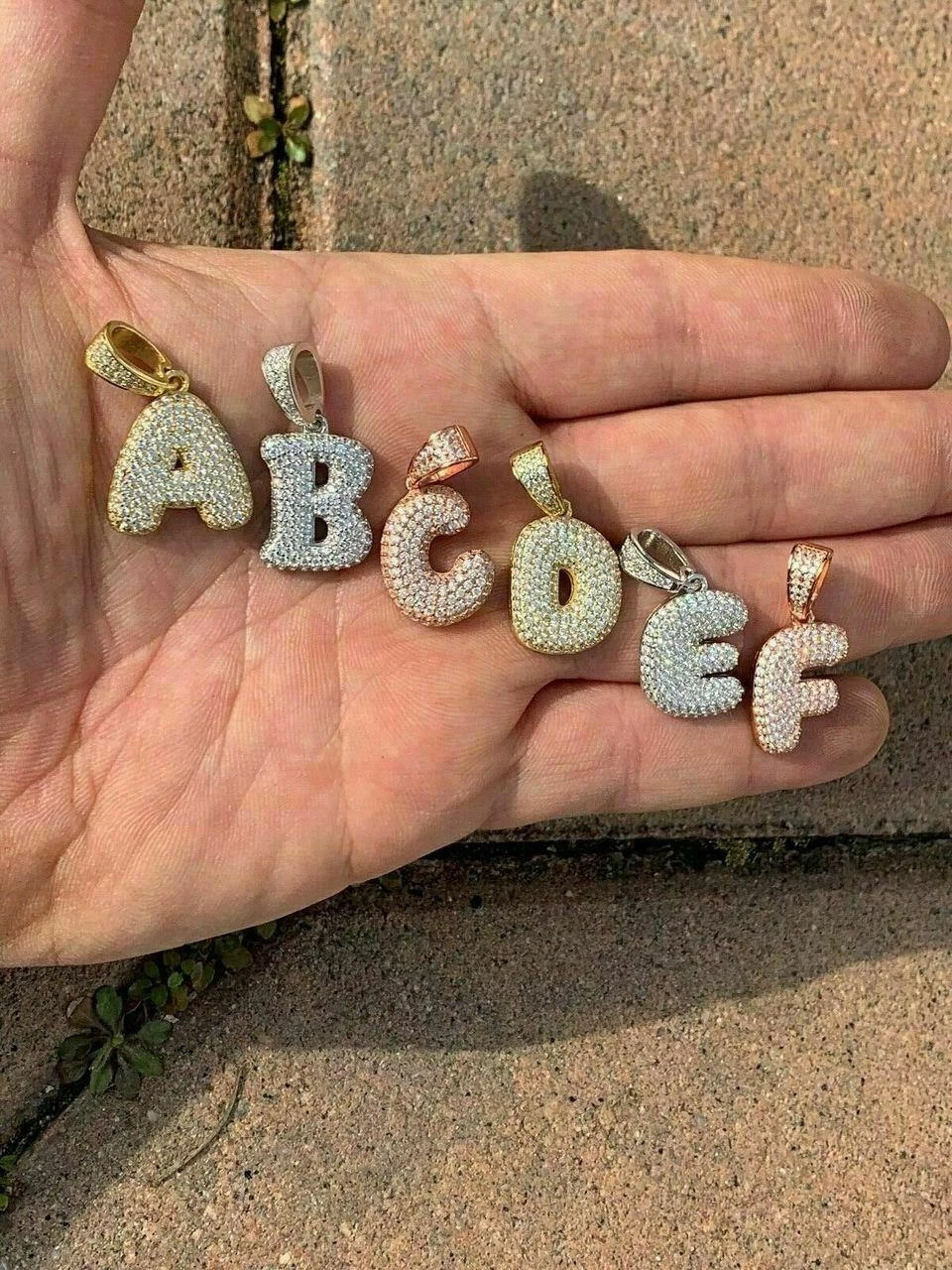 Solid 925 Silver Bubble Letters Initial Pendant CZ Super Icy A - Z Mens Ladies 5 Solid 925 Silver Bubble Letters Initial Pendant CZ Super Icy A - Z Mens Ladies - Image 3