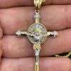 Solid 925 Silver Cross Jesus Pendant Yellow Gold Finish Iced Crucifix Necklace