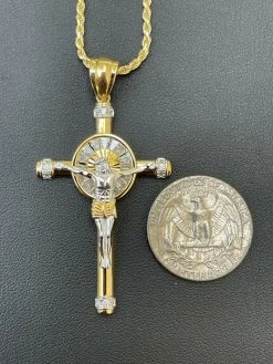 Solid 925 Silver Cross Jesus Pendant Yellow Gold Finish Iced Crucifix Necklace -Harlem Bling Shop harlembling solid 925 silver cross jesus pendant yellow gold finish iced crucifix necklace 58340.1664382108