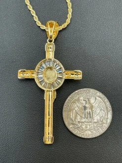 Solid 925 Silver Cross Jesus Pendant Yellow Gold Finish Iced Crucifix Necklace -Harlem Bling Shop harlembling solid 925 silver cross jesus pendant yellow gold finish iced crucifix necklace 91653.1664381658