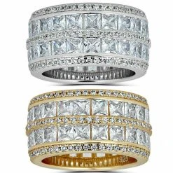 Solid 925 Silver Diamond Tennis Wedding Band Ring His Hers Set Gold ICY Pinky