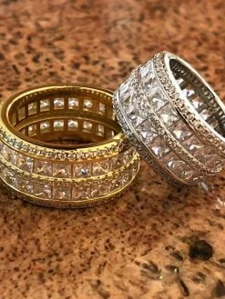 Solid 925 Silver Diamond Tennis Wedding Band Ring His Hers Set Gold ICY Pinky -Harlem Bling Shop harlembling solid 925 silver diamond tennis wedding band ring his hers set gold icy pinky 53951.1664374162