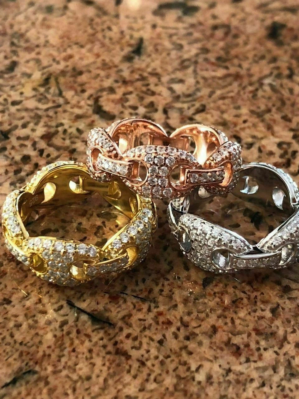 Solid 925 Silver Gucci Link Diamond Pinky RING 14k Gold Wedding Band Mens Ladies 6 Solid 925 Silver Gucci Link Diamond Pinky RING 14k Gold Wedding Band Mens Ladies - Image 4