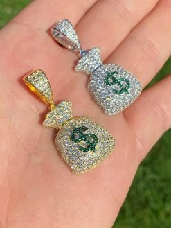 Solid 925 Silver Hip Hop Money Bag Emoji Pendant Necklace Iced Dollar Sign -Harlem Bling Shop harlembling solid 925 silver hip hop money bag emoji pendant necklace iced dollar sign 06923.1664387469