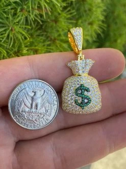 Solid 925 Silver Hip Hop Money Bag Emoji Pendant Necklace Iced Dollar Sign -Harlem Bling Shop harlembling solid 925 silver hip hop money bag emoji pendant necklace iced dollar sign 98447.1664388136