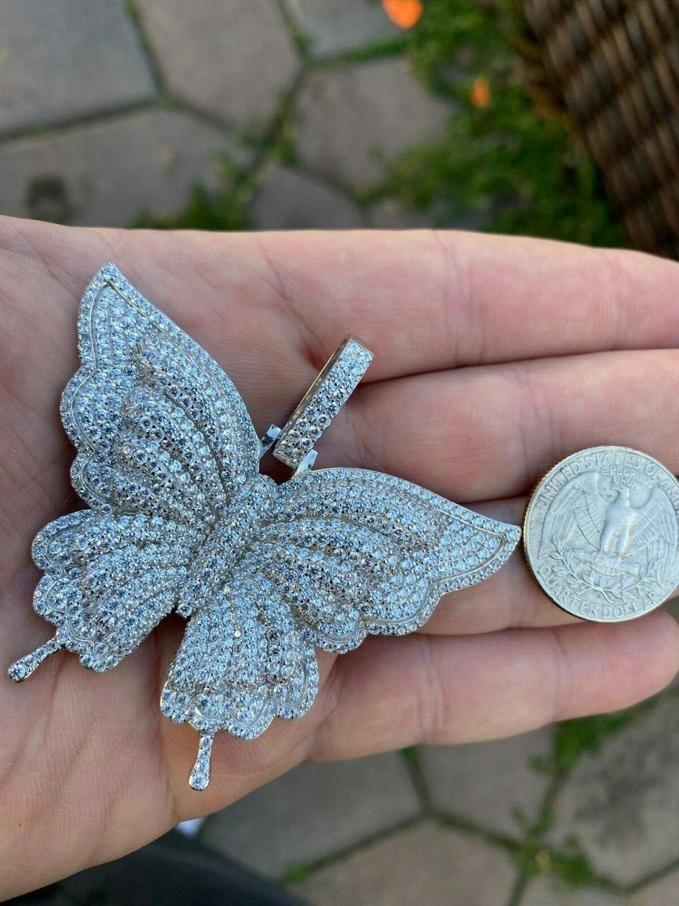 Solid 925 Silver HUGE Iced 2.5" Butterly Hip Hop Pendant For Men Ladies Necklace 5 Solid 925 Silver HUGE Iced 2.5" Butterly Hip Hop Pendant For Men Ladies Necklace - Image 3