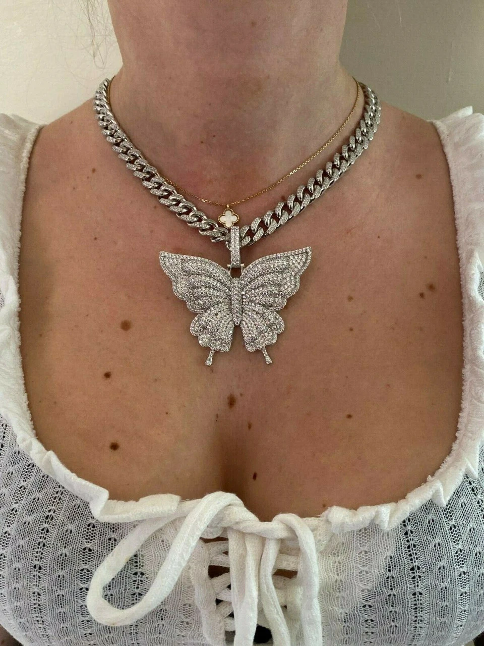 Solid 925 Silver HUGE Iced 2.5" Butterly Hip Hop Pendant For Men Ladies Necklace 7 Solid 925 Silver HUGE Iced 2.5" Butterly Hip Hop Pendant For Men Ladies Necklace - Image 5