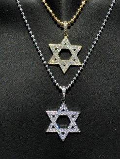 Solid 925 Silver Iced Magen Star Of David Jewish Iced Diamond 14k Gold Rhodium