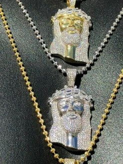 Solid 925 Silver Jesus Pendant ICY 2ct Diamond Baguette SUPER ICED Bust Down -Harlem Bling Shop harlembling solid 925 silver jesus pendant icy 2ct diamond baguette super iced bust down 03334.1664395882