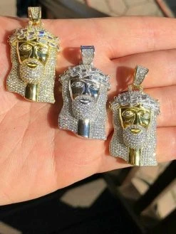 Solid 925 Silver Jesus Pendant ICY 2ct Diamond Baguette SUPER ICED Bust Down