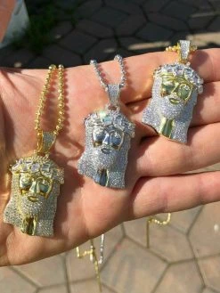 Solid 925 Silver Jesus Pendant ICY 2ct Diamond Baguette SUPER ICED Bust Down -Harlem Bling Shop harlembling solid 925 silver jesus pendant icy 2ct diamond baguette super iced bust down 31192.1664381900