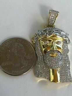 Solid 925 Silver Jesus Pendant ICY 2ct Diamond Baguette SUPER ICED Bust Down -Harlem Bling Shop harlembling solid 925 silver jesus pendant icy 2ct diamond baguette super iced bust down 37828.1664397122