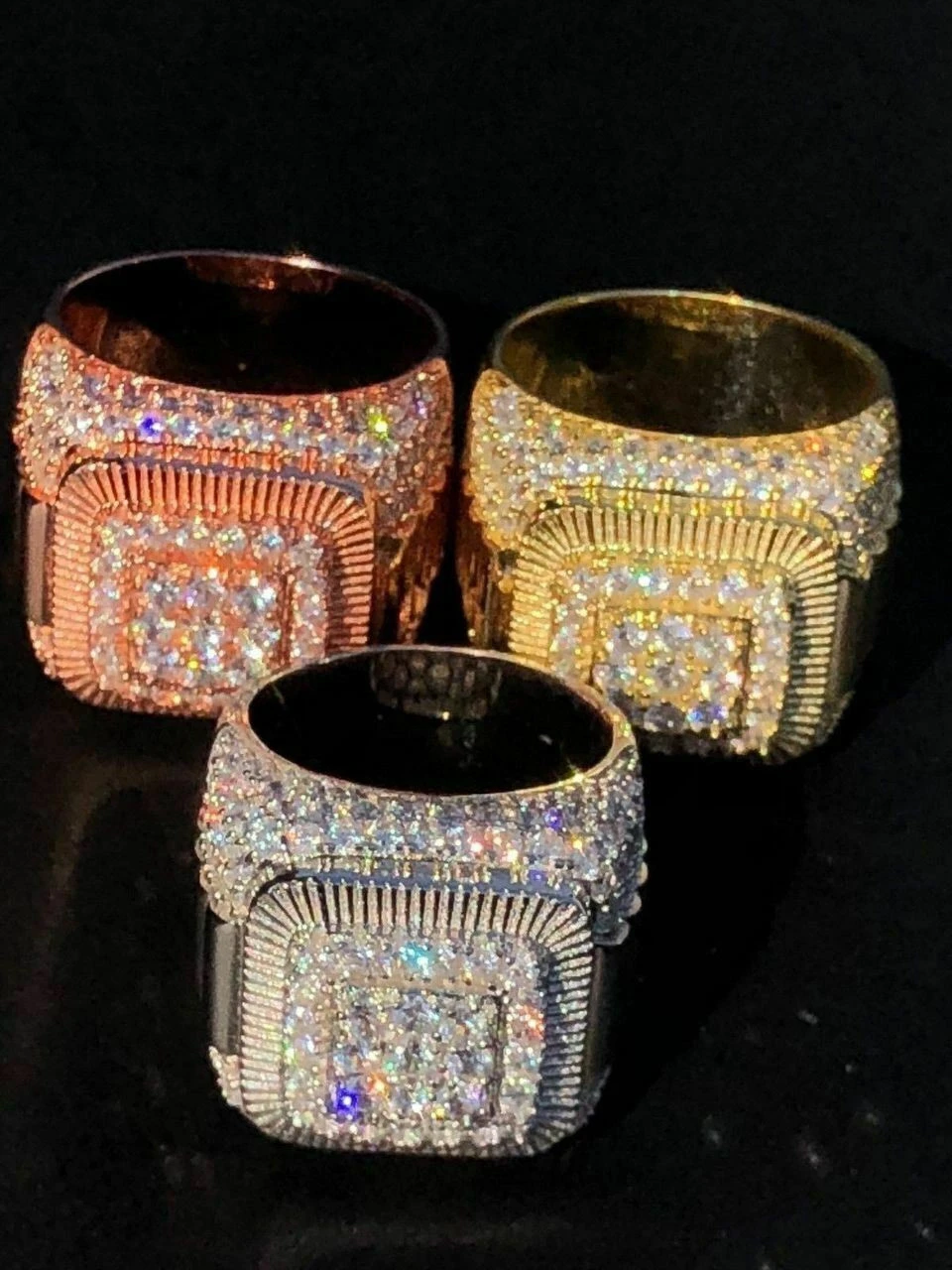 Solid 925 Silver Men's Hip Hop Rapper Big Diamond Pinky RING 14k Gold Super Icy! 4 Solid 925 Silver Men's Hip Hop Rapper Big Diamond Pinky RING 14k Gold Super Icy! - Image 2