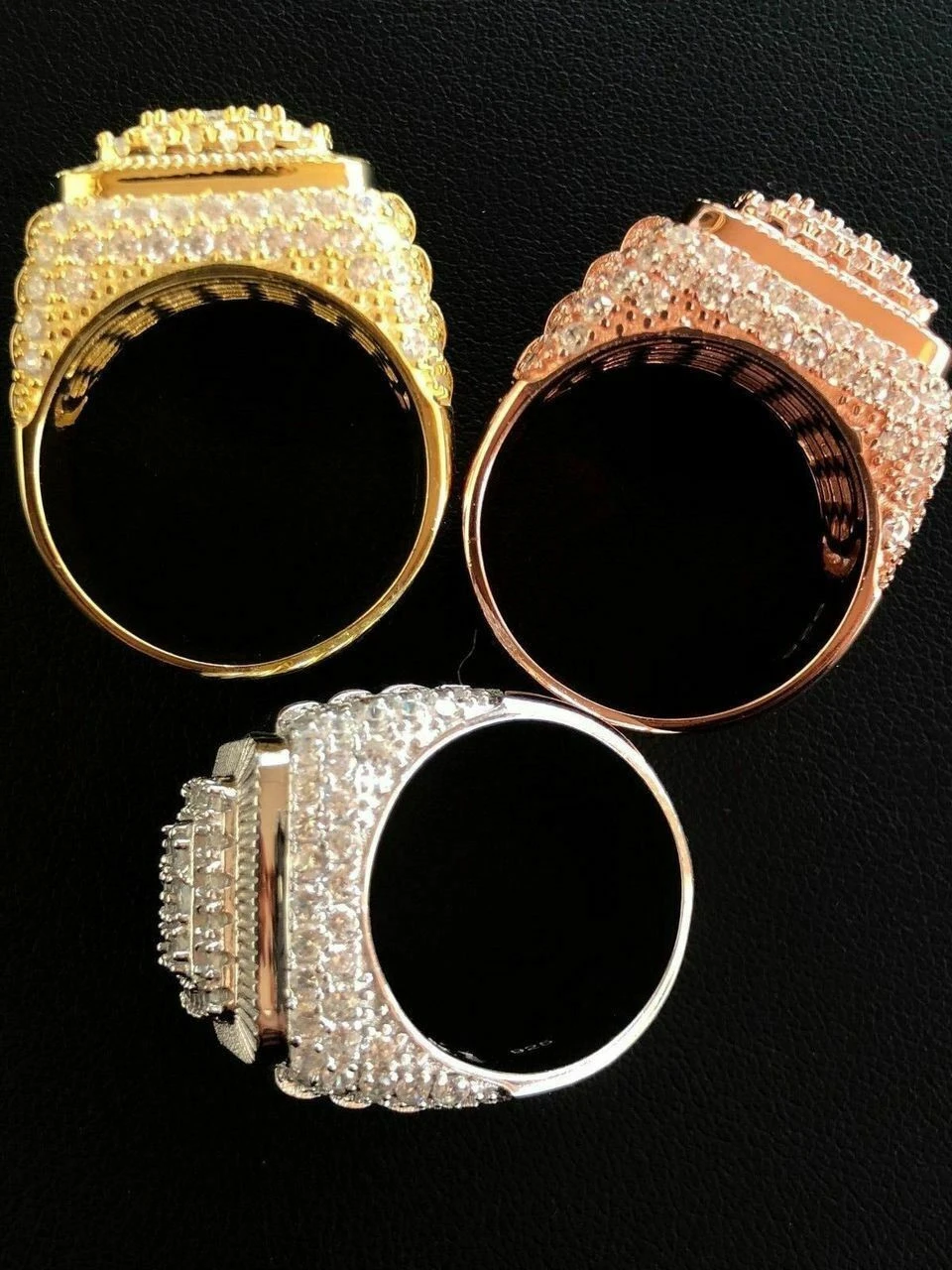 Solid 925 Silver Men's Hip Hop Rapper Big Diamond Pinky RING 14k Gold Super Icy! 7 Solid 925 Silver Men's Hip Hop Rapper Big Diamond Pinky RING 14k Gold Super Icy! - Image 5