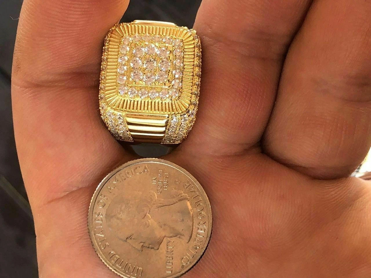 Solid 925 Silver Men's Hip Hop Rapper Big Diamond Pinky RING 14k Gold Super Icy! 12 Solid 925 Silver Men's Hip Hop Rapper Big Diamond Pinky RING 14k Gold Super Icy! - Image 10