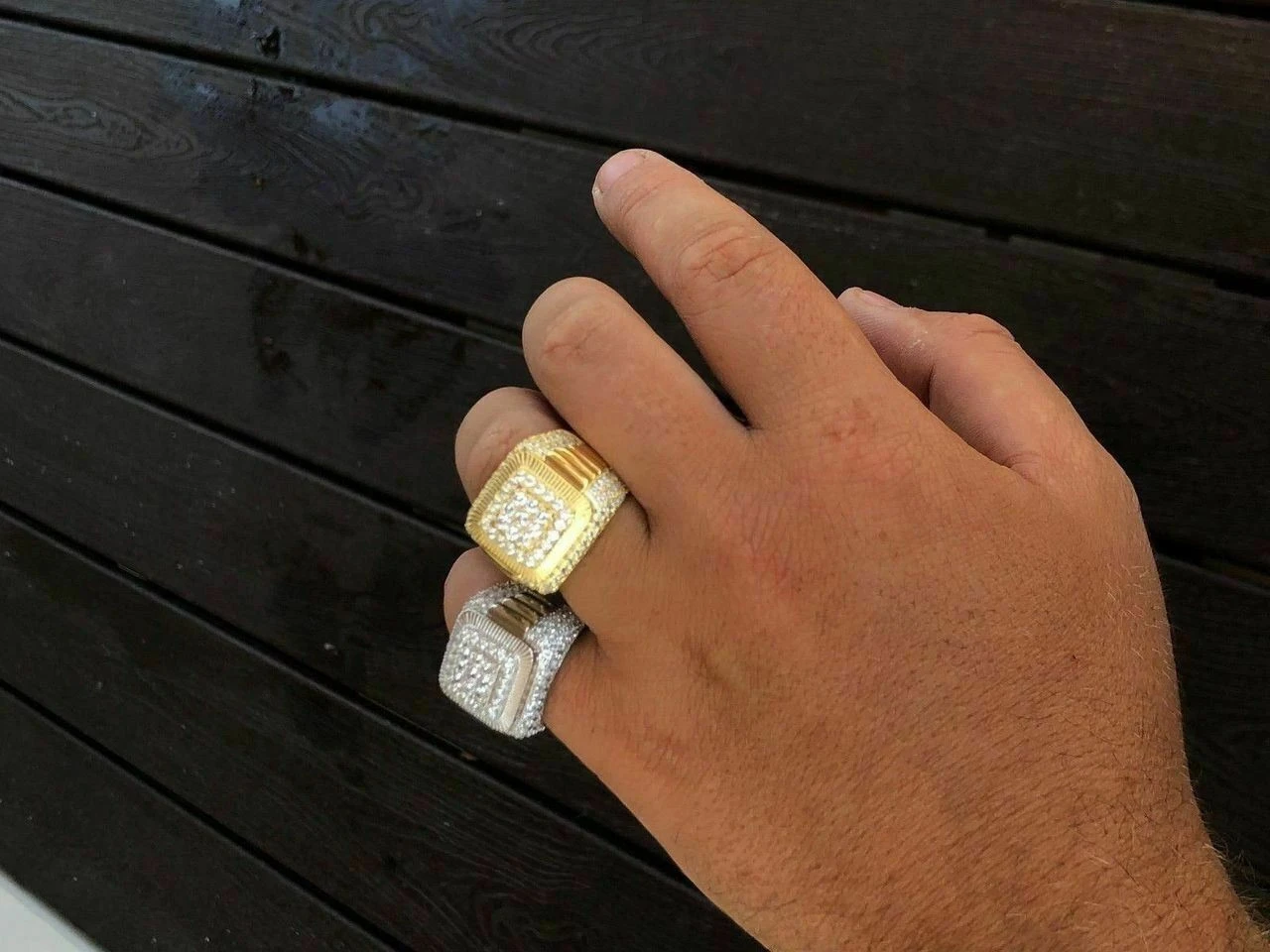 Solid 925 Silver Men's Hip Hop Rapper Big Diamond Pinky RING 14k Gold Super Icy! 11 Solid 925 Silver Men's Hip Hop Rapper Big Diamond Pinky RING 14k Gold Super Icy! - Image 9