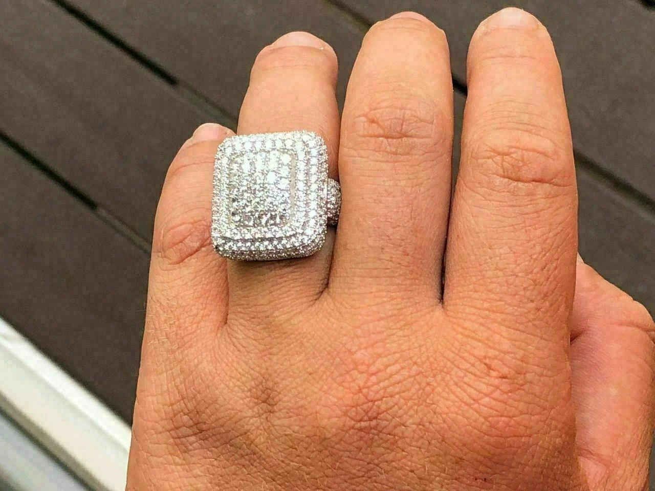 Solid 925 Silver Men's Hip Hop Rapper Big Heavy Diamond Pinky Square RING ICY 12 Solid 925 Silver Men's Hip Hop Rapper Big Heavy Diamond Pinky Square RING ICY - Image 10