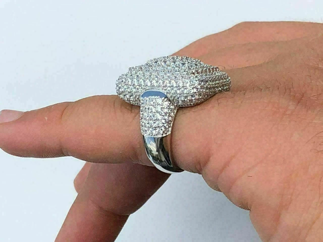 Solid 925 Silver Men's Hip Hop Rapper Big Heavy Diamond Pinky Square RING ICY 7 Solid 925 Silver Men's Hip Hop Rapper Big Heavy Diamond Pinky Square RING ICY - Image 5