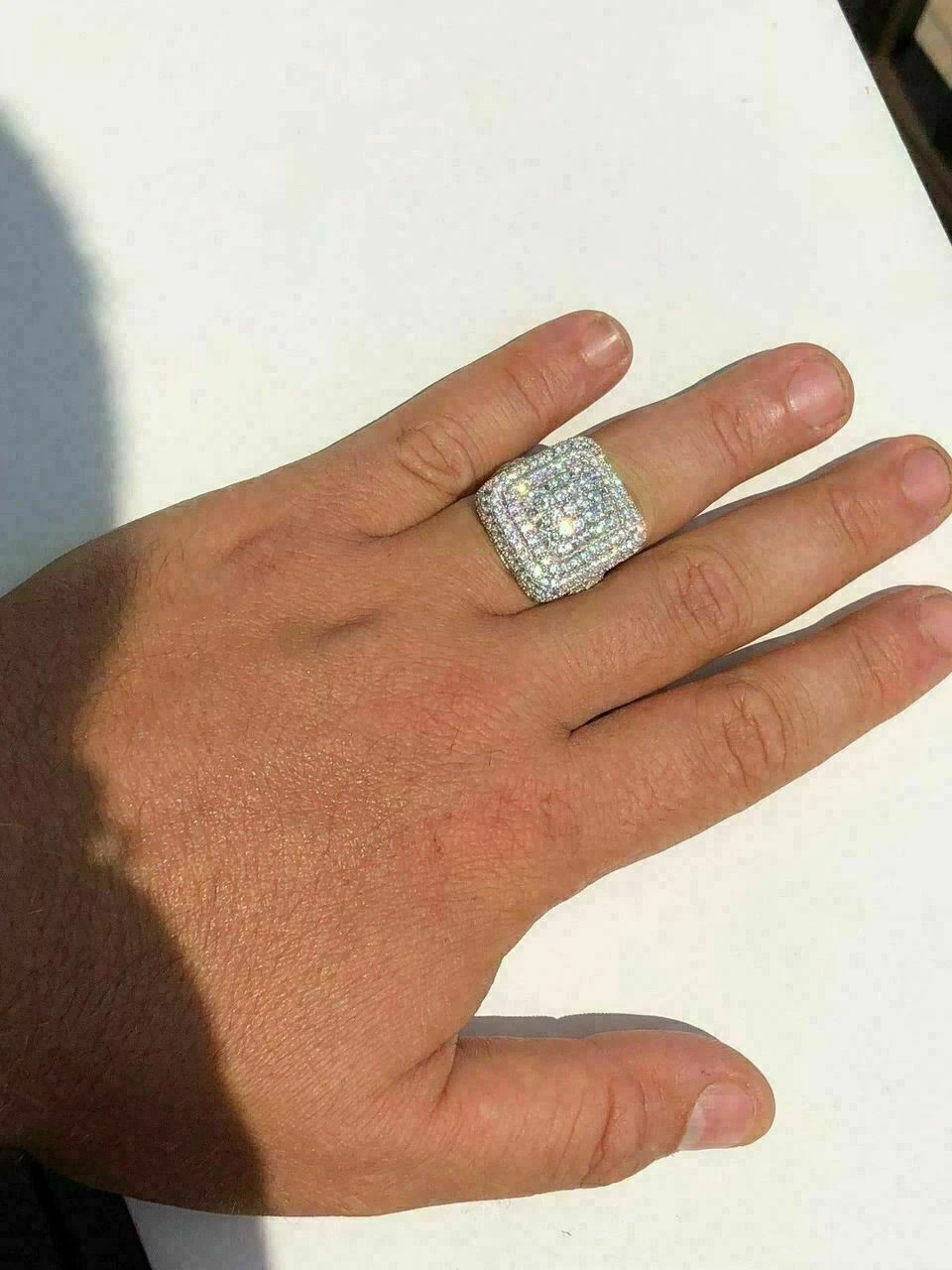 Solid 925 Silver Men's Hip Hop Rapper Big Heavy Diamond Pinky Square RING ICY 13 Solid 925 Silver Men's Hip Hop Rapper Big Heavy Diamond Pinky Square RING ICY - Image 11