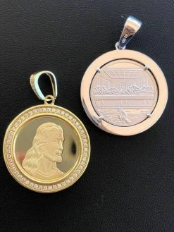 Solid 925 Silver Men's Jesus Last Supper Reversible Coin Medallion Pendant Italy