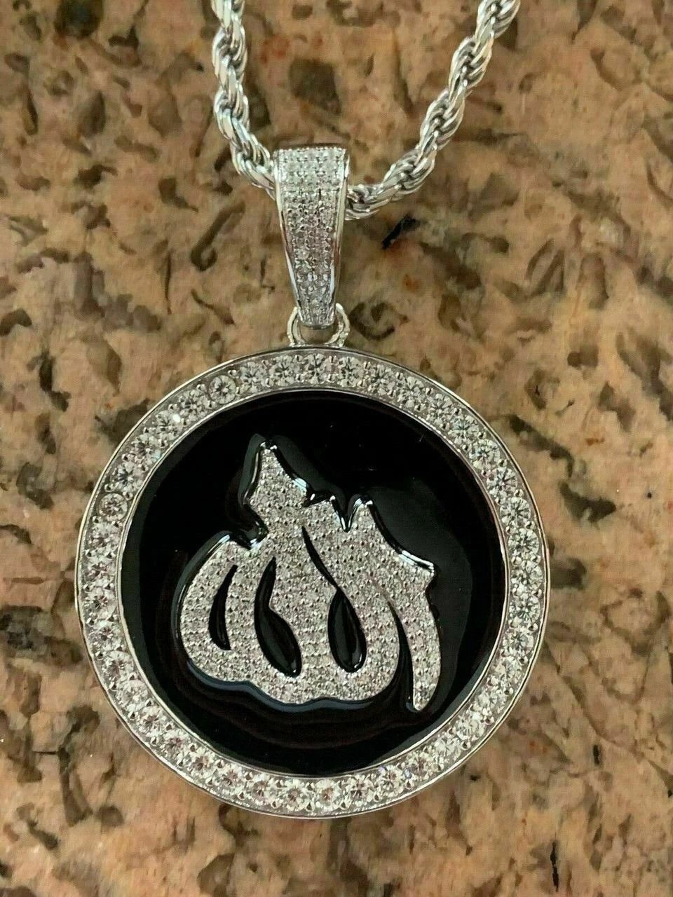 Solid 925 Silver Mens Large Allah Muslim Islamic Pendant Chain Iced Icy Hip Hop 5 Solid 925 Silver Mens Large Allah Muslim Islamic Pendant Chain Iced Icy Hip Hop - Image 3