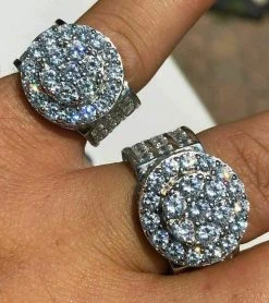 Solid 925 Silver Men's Large Round 5ct Iced CZ Cubic Zirconia Pinky RING HIP-HOP