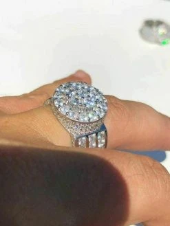 Solid 925 Silver Men's Large Round 5ct Iced CZ Cubic Zirconia Pinky RING HIP-HOP -Harlem Bling Shop harlembling solid 925 silver mens large round 5ct iced cz cubic zirconia pinky ring hip hop 66255.1664378748