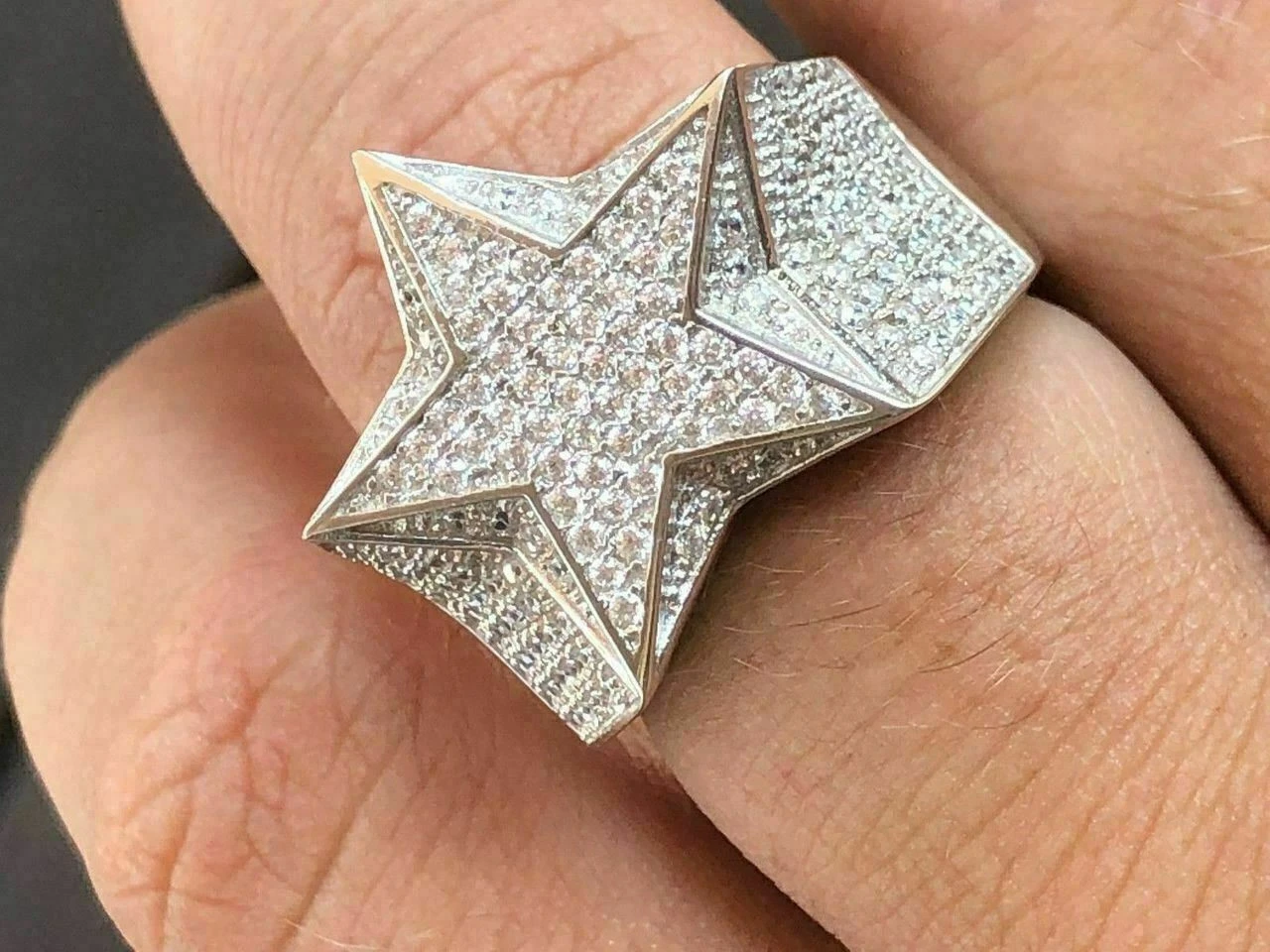 Solid 925 Silver Men's Women's Hip Hop Rapper 3D STAR Diamond Pinky RING Pinky 12 Solid 925 Silver Men's Women's Hip Hop Rapper 3D STAR Diamond Pinky RING Pinky - Image 10