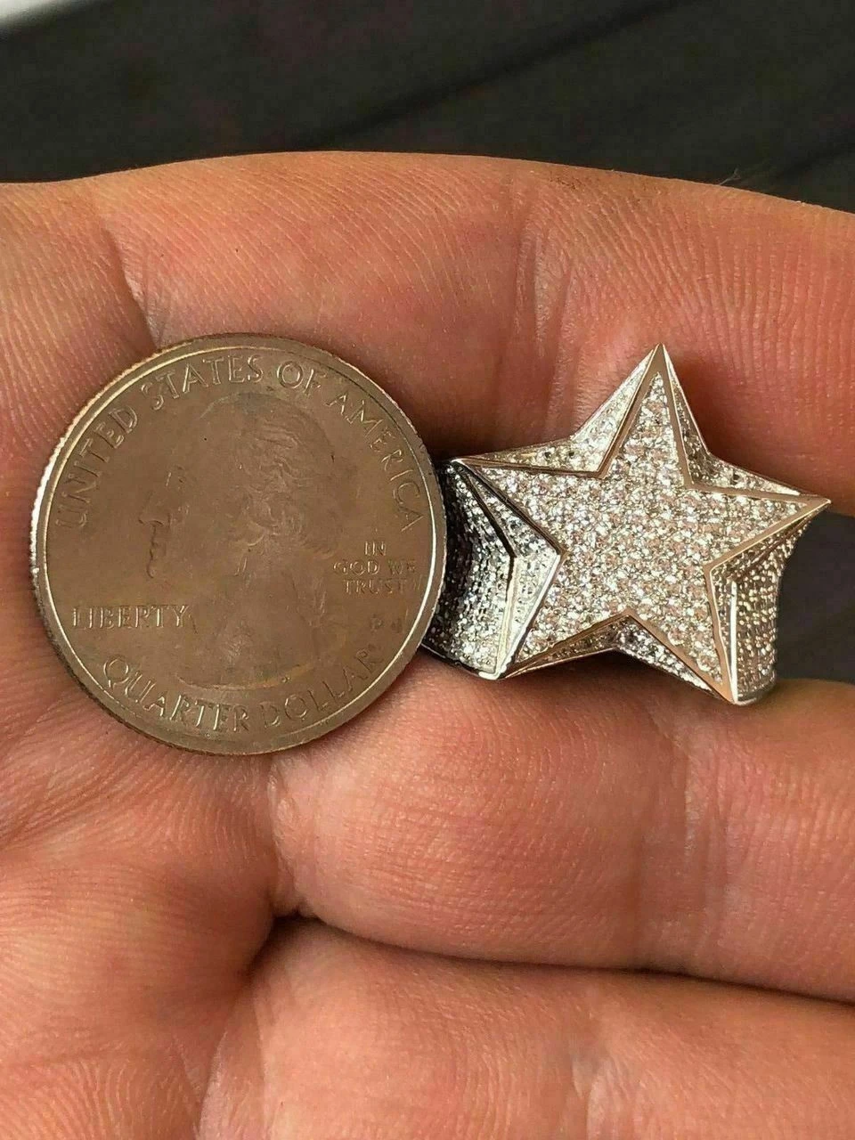 Solid 925 Silver Men's Women's Hip Hop Rapper 3D STAR Diamond Pinky RING Pinky 9 Solid 925 Silver Men's Women's Hip Hop Rapper 3D STAR Diamond Pinky RING Pinky - Image 7